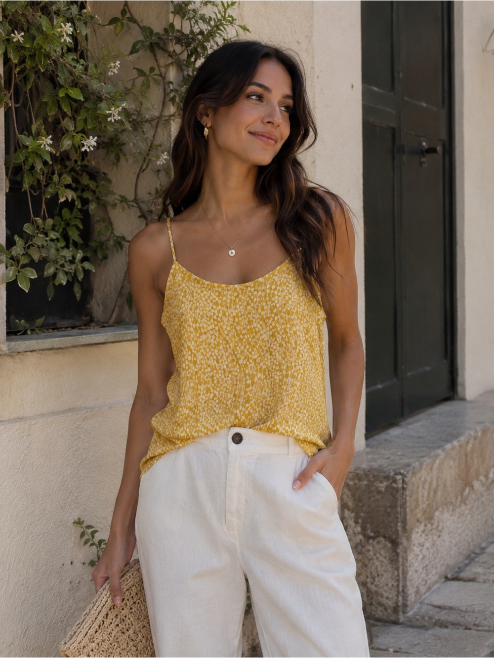 VICI Yellow Printed Spaghetti Strap Cami Top